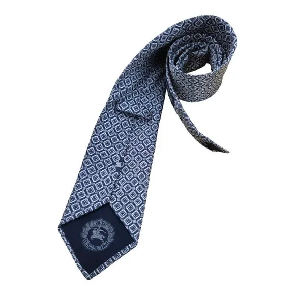 BURBERRYS OF LONDON Blue Geometric Logo Silk Tie ITALY 58/ 3.6 EC